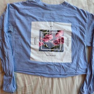 Taylor Swift Lover Era “ME!” Cropped Blue Long Sleeve Graphic Tee
